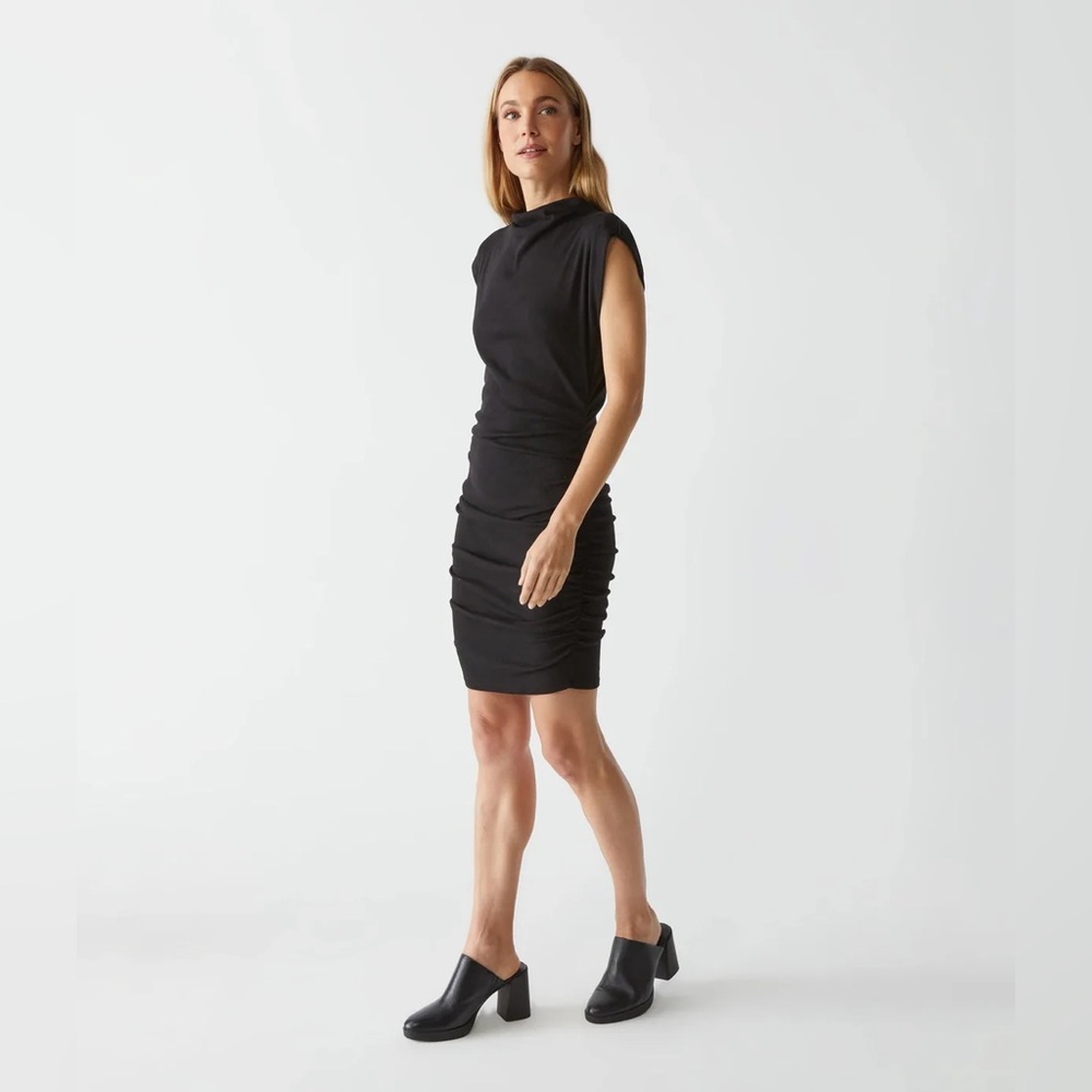 NWT Michael Stars Gia Mock Neck Power Shoulder Dress Ultra Rib Sz S - Picture 2 of 8